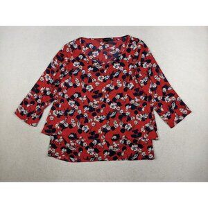 THE LIMITED - WOMEN'S RED & BLUE BIRD FLORAL PRINT 3/4 SLEEVE TOP - SIZE S